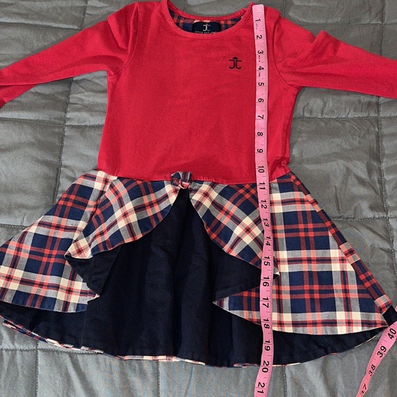 JESSIE AND JAMES LONDON RED BLUE CREAM PLAID LONG SLEEVE RUFFLED DRESS Size 3YR - Picture 14 of 15
